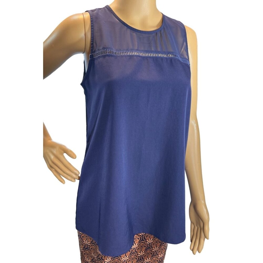 Charming Charlie Sleeveless Semi-Sheer Blouse Navy Small‎ Minimalist Nautical